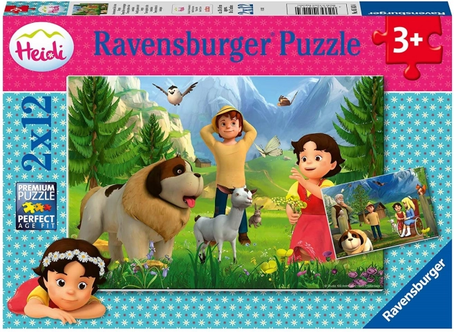 RAVENSBURGER Puzzle Heidi: Timp petrecut împreună la munte 2x12 piese