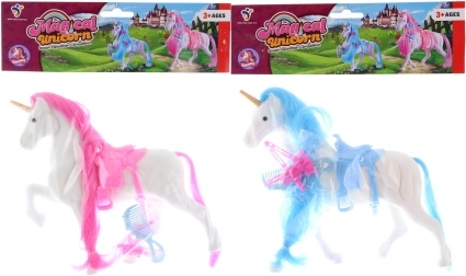 Unicorn cu accesorii – ponei colorat din catifea cu pieptene și agrafă