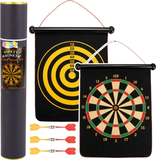 Țintă de darts magnetică, dublă față, cu săgeți magnetice 32 cm în tub