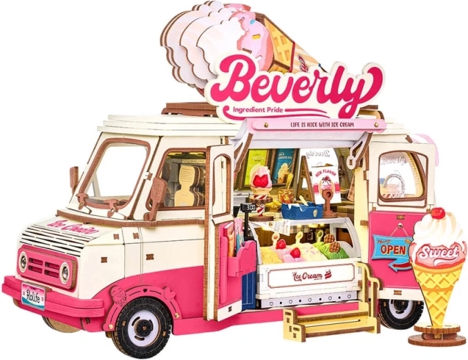 Robotime rolife puzzle 3D din lemn Beverly – camionul cu înghețată - 1 bucată