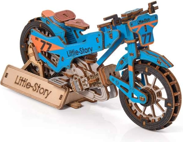 Little Story puzzle 3D din lemn Speedway Bike albastru