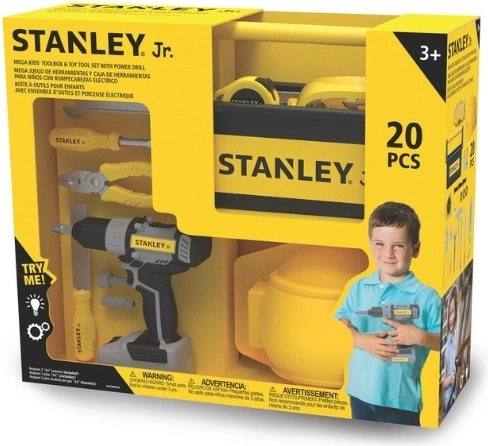 Stanley Jr. set de unelte pentru copii cu bormașină pe baterii (20 piese)