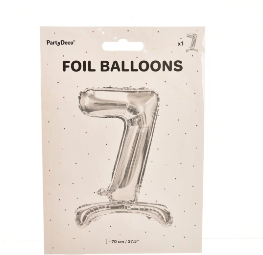 Balon din folie argintiu, vertical, cifra 7 (70 cm)