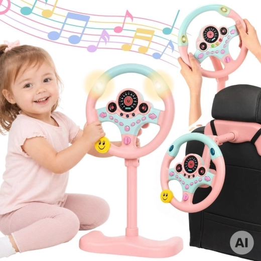 Volan interactiv pentru copii cu lumini, roz, Woopie
