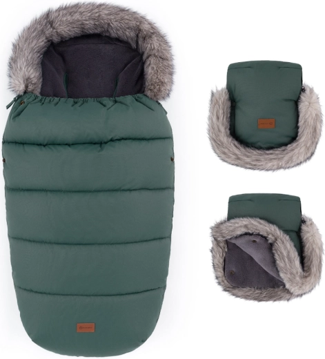 Petite&Mars set sac de iarnă pentru cărucior Comfy 4în1 și mănuși pentru cărucior Furry veritable khaki