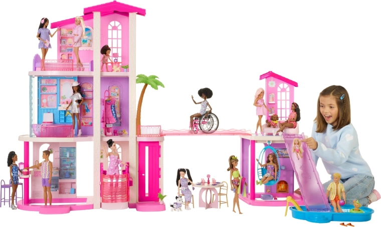 Mattel Barbie Dreamhouse casa visurilor pentru păpuși cu 2 piscine, lift și peste 65 de accesorii