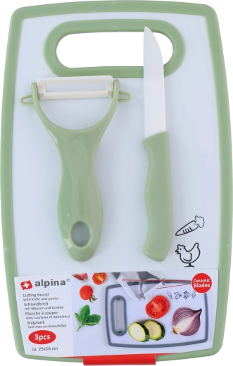 Set de bucătărie ALPINA – tocător, cuțit și curățător