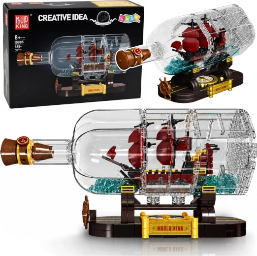 Set de construcție Mould King velier într-o sticlă – model decorativ din 885 de piese