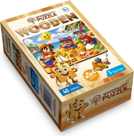 Puzzle din lemn WOODEN CITY Aventură de vară pe plajă, 40 de piese