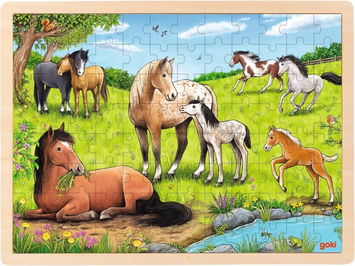 Puzzle din lemn „Vara pe pajiștea cu cai” - 1 bucată