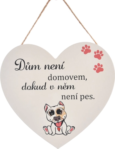 Plăcuță din lemn în formă de inimă „Dog home”
