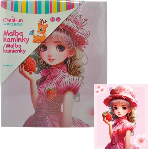 Pictură cu diamante – păpușă cu căpșuni 25 × 30 cm