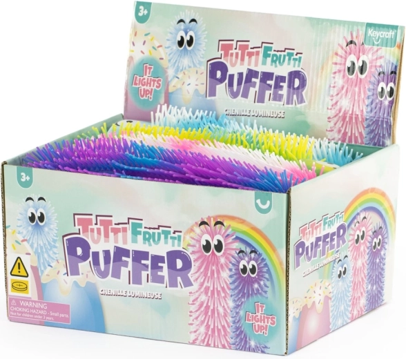 Omidă cu păr stufos cu mecanism cu arc Tutti Frutti cu lumină 28 cm