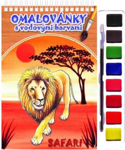 Akim caiet de colorat cu acuarele și pensulă – animăluțe safari