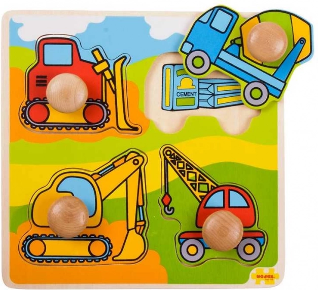 Puzzle mare de introdus Mașini de construcții Bigjigs Toys