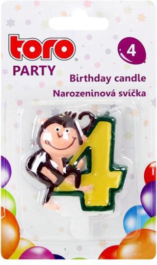 Lumânare pentru tort, cifră 4, cu maimuțică TORO