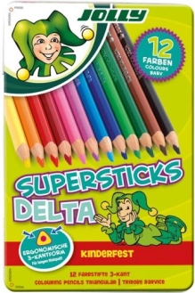 Creioane colorate triunghiulare DELTA, 12 culori, în cutie metalică