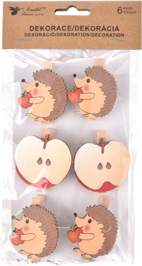 Cârlige decorative din lemn – arici și măr, 6 buc., 4 cm