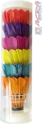 Fluturași de badminton cu pene KUBIsport, bicolori, 6 buc. în tub