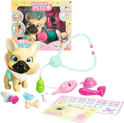 Figurină PAMPER PETZ set veterinar cu bulldog francez