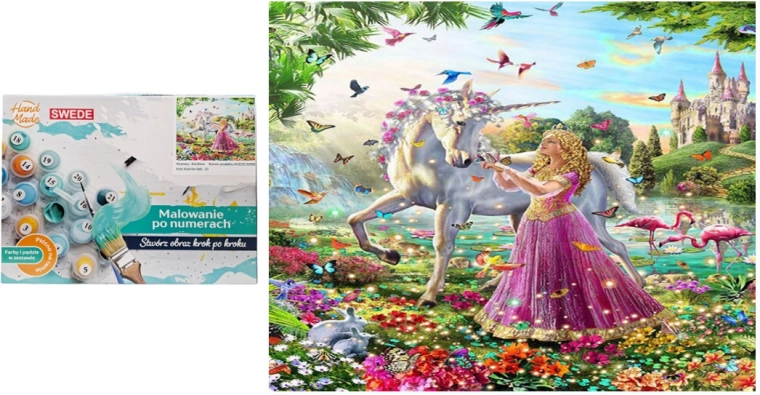 Pictură pe numere unicorn cu prințesă - 1 bucată