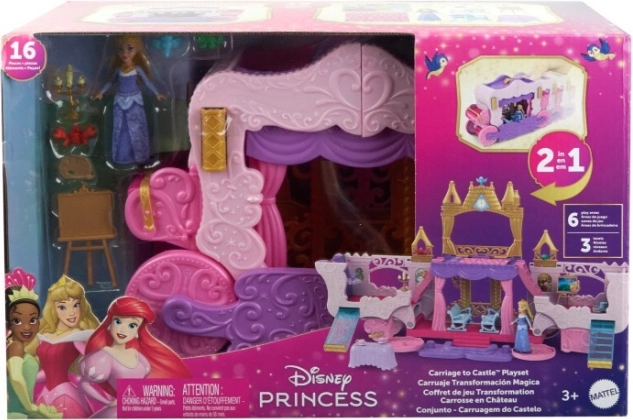 Set de figurine Disney Prințese din trăsură și castel 2 în 1