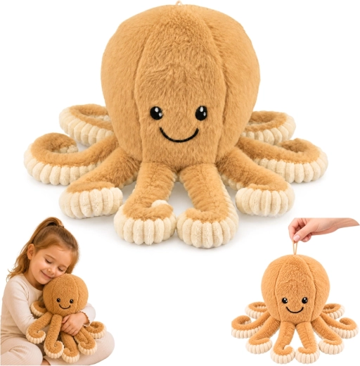 Caracatiță de pluș cu tentacule elastice, bej, 30 cm - 1 bucată