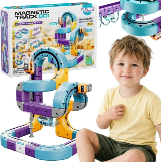 Woopie set de construcție magnetic – cale ferată cu efect de atracție, 54 de piese