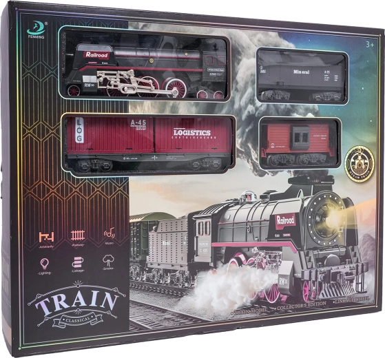 Trenuleț retro cu lumini, sunete și fum 138 cm