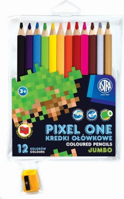 ASTRA creioane colorate Pixel One jumbo 12 buc cu ascuțitoare