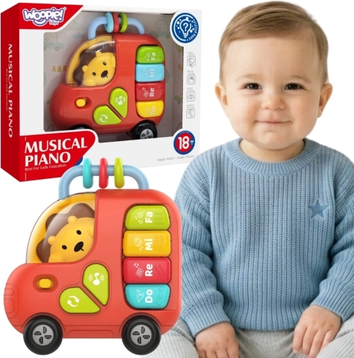 Woopie baby autobuz interactiv cu pian și leu, cu sunete și lumini