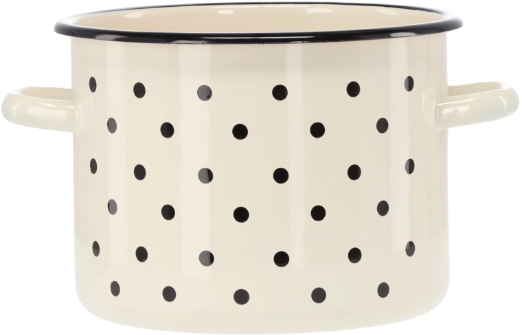 Oală emailată 4,5 l, 20 cm, albă cu buline