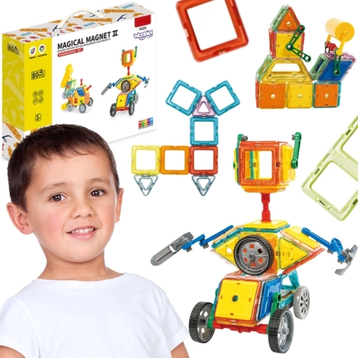 Set de construcție magnetic Woopie, vehicule 3D STEAM, 80 de piese