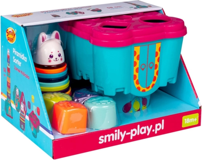 Smily Play castel cu iepuraș – turn colorat de stivuire și sortator de forme