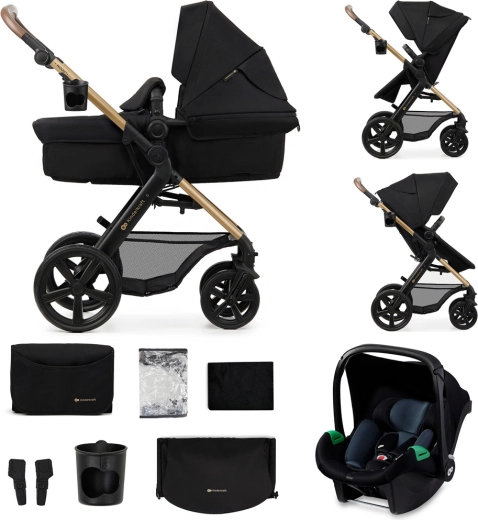 Kinderkraft Moov 2 cărucior combinat 3în1 Pure Black cu roți din spumă