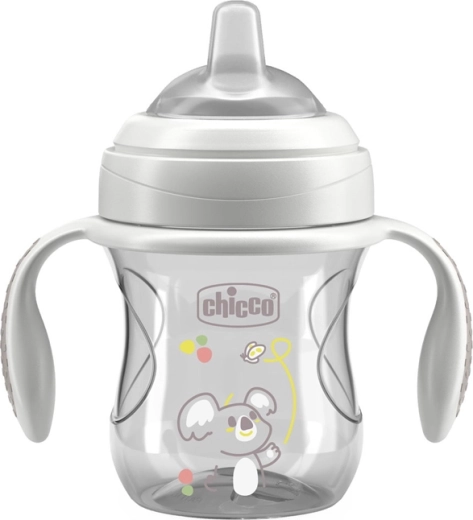 Căniță de învățare Chicco Transition cu mânere, gri, 200 ml, 4m+