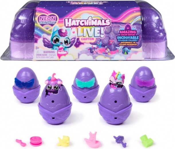 Hatchimals cutie Neon Curcubeu – incubator neon cu 5 ouă și figurine