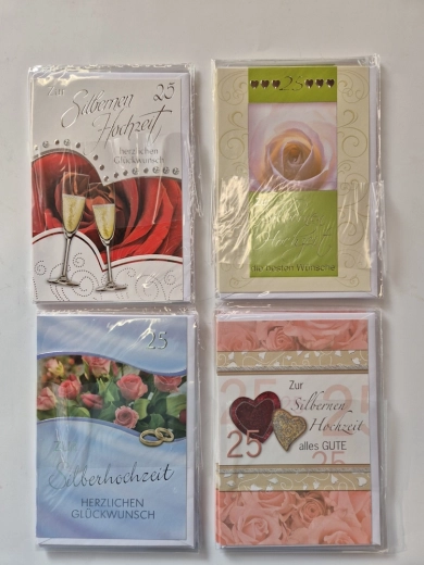 Felicitare pentru nunta de argint, mix de motive 11,5 × 17,5 cm - 1 bucată