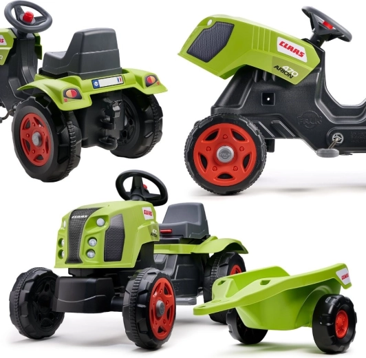 Tractor cu pedale Falk CLAAS Arion 470 cu remorcă și capotă rabatabilă (2–6 ani)
