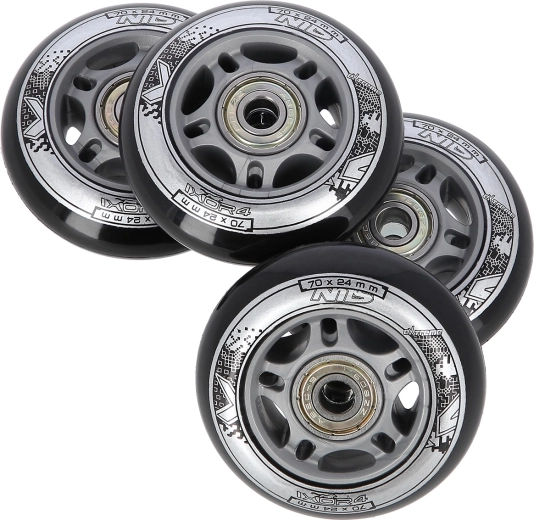 Set de roți negre 70 × 24 mm cu rulmenți ABEC 9 NILS EXTREME