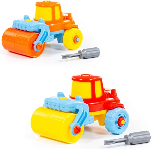 Cilindru compactor rutier pentru copii, demontabil, cu șurubelniță - 1 bucată