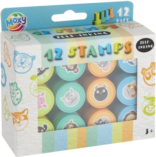 Moxy ștampile auto-cernuitoare cu animale, set 12 buc