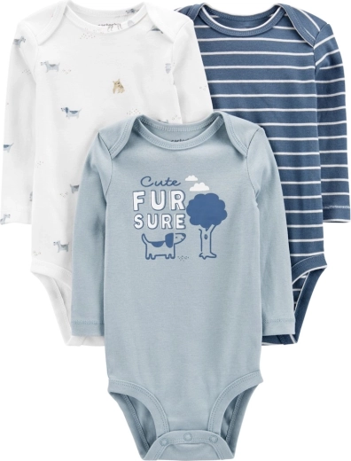 Carter’s body pentru bebeluși cu mânecă lungă Blue Dogs, set de 3, mărimea nou-născut 56