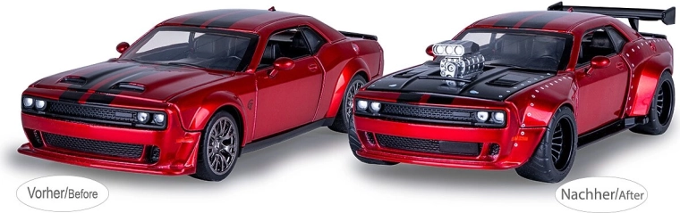 Model metalic Dodge Challenger SRT Jailbreak 1:36 roșu 2 în 1