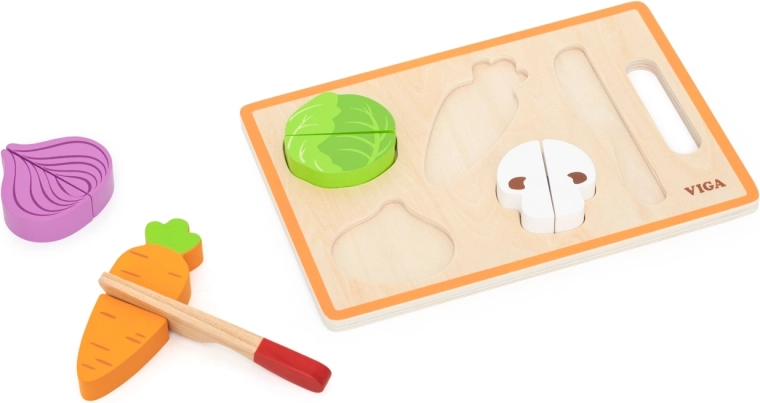 Set din lemn Viga Toys pentru tăierea legumelor colorate