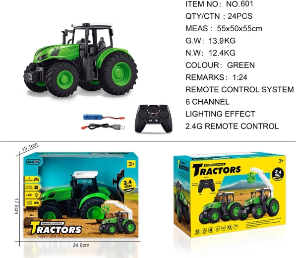 Tractor verde cu telecomandă 1:24