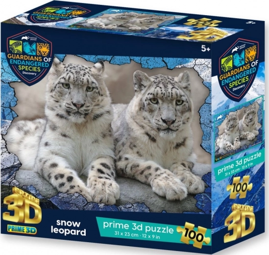 PRIME 3D Puzzle Animal Planet: Specii pe cale de dispariție - Leoparzi de zăpadă 3D 100 piese