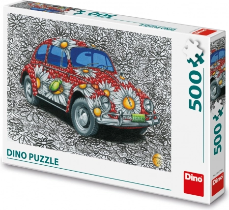 Puzzle pictat cu automobil cu motiv floral, 500 piese