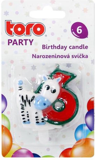 Lumânare pentru tort, cifra 6, cu căluț TORO, 5 cm, cu țepușă