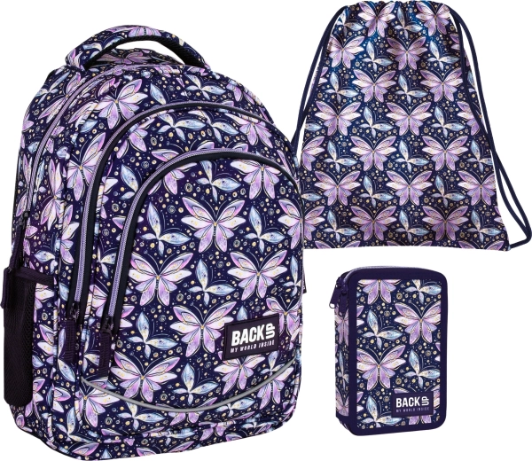 Set școlar BackUP Fairies 3v1 – rucsac, penar echipat cu două compartimente și sac